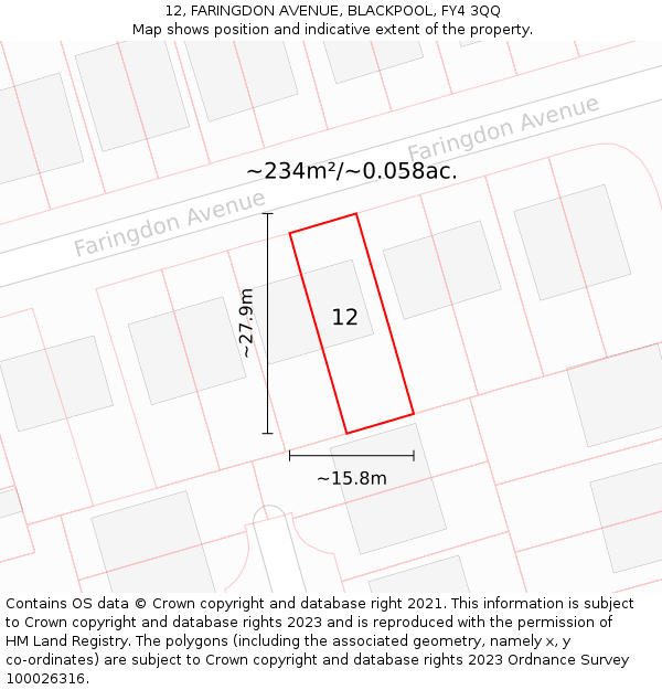 12, FARINGDON AVENUE, BLACKPOOL, FY4 3QQ: Plot and title map