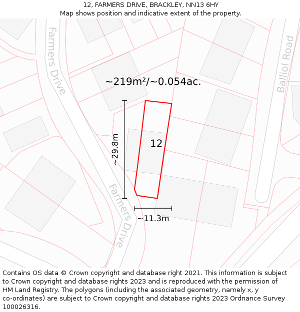 12, FARMERS DRIVE, BRACKLEY, NN13 6HY: Plot and title map