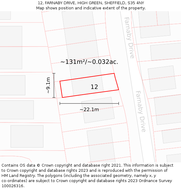 12, FARNABY DRIVE, HIGH GREEN, SHEFFIELD, S35 4NY: Plot and title map