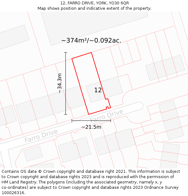 12, FARRO DRIVE, YORK, YO30 6QR: Plot and title map