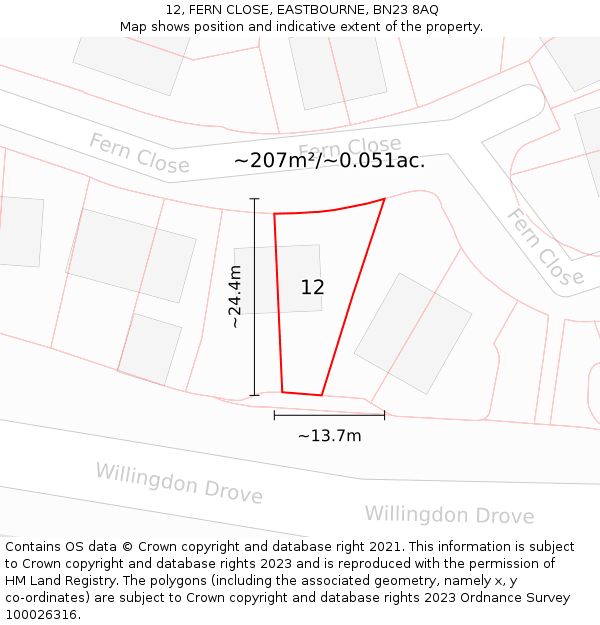 12, FERN CLOSE, EASTBOURNE, BN23 8AQ: Plot and title map