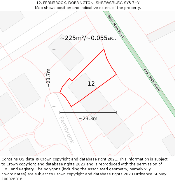 12, FERNBROOK, DORRINGTON, SHREWSBURY, SY5 7HY: Plot and title map