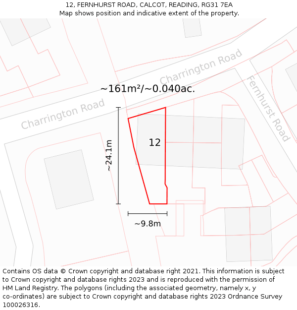 12, FERNHURST ROAD, CALCOT, READING, RG31 7EA: Plot and title map