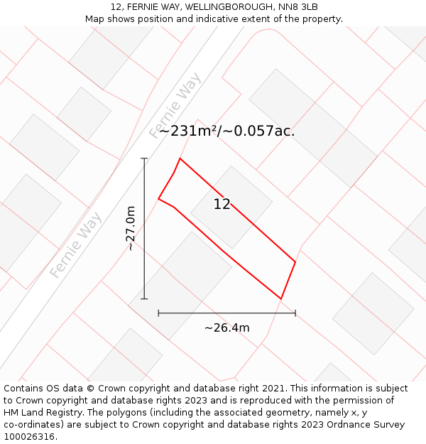 12, FERNIE WAY, WELLINGBOROUGH, NN8 3LB: Plot and title map