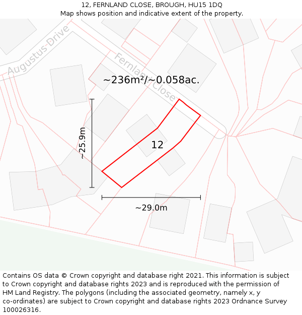 12, FERNLAND CLOSE, BROUGH, HU15 1DQ: Plot and title map