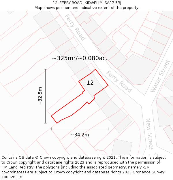 12, FERRY ROAD, KIDWELLY, SA17 5BJ: Plot and title map