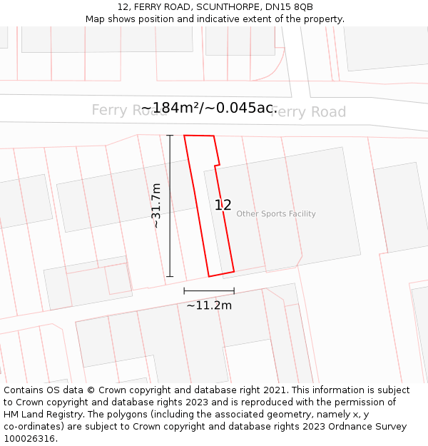 12, FERRY ROAD, SCUNTHORPE, DN15 8QB: Plot and title map