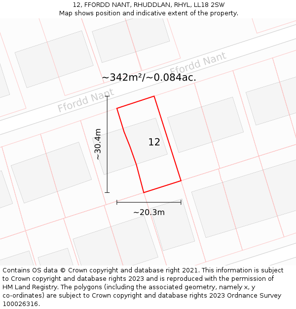 12, FFORDD NANT, RHUDDLAN, RHYL, LL18 2SW: Plot and title map