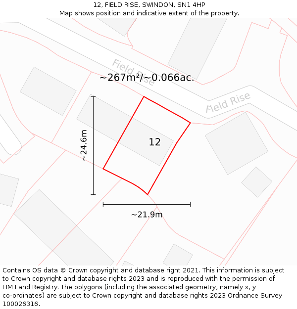 12, FIELD RISE, SWINDON, SN1 4HP: Plot and title map