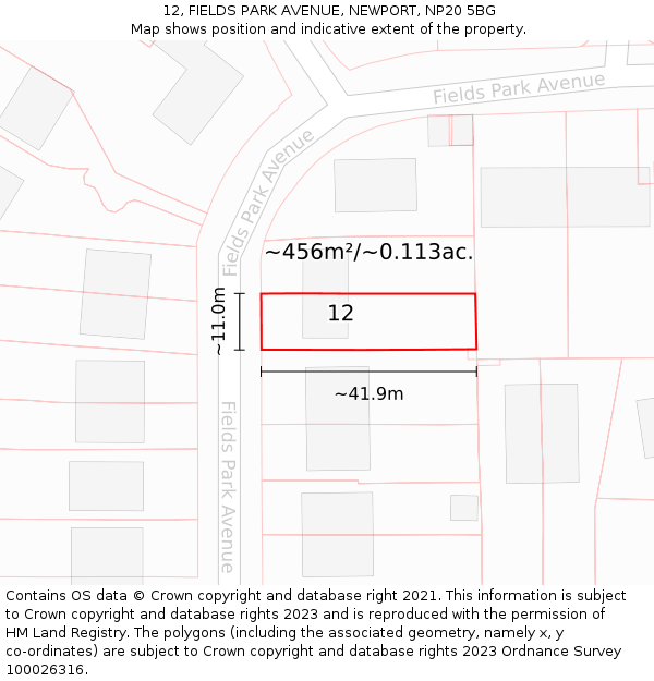 12, FIELDS PARK AVENUE, NEWPORT, NP20 5BG: Plot and title map