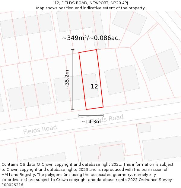 12, FIELDS ROAD, NEWPORT, NP20 4PJ: Plot and title map