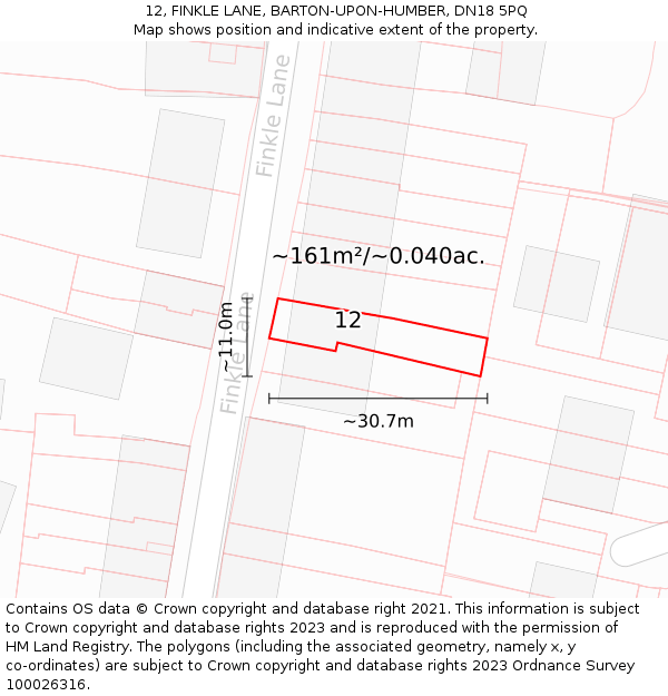 12, FINKLE LANE, BARTON-UPON-HUMBER, DN18 5PQ: Plot and title map