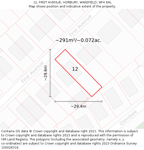 12, FIRST AVENUE, HORBURY, WAKEFIELD, WF4 6AL: Plot and title map