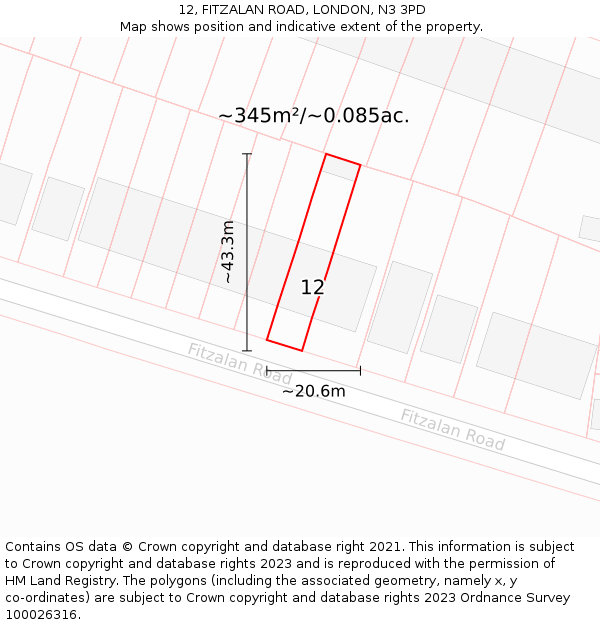 12, FITZALAN ROAD, LONDON, N3 3PD: Plot and title map