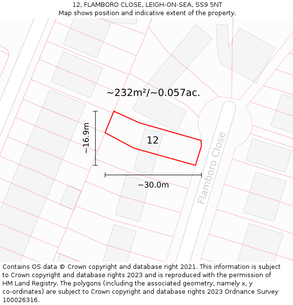 12, FLAMBORO CLOSE, LEIGH-ON-SEA, SS9 5NT: Plot and title map