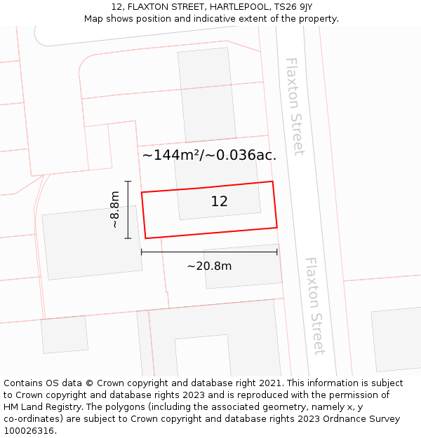 12, FLAXTON STREET, HARTLEPOOL, TS26 9JY: Plot and title map