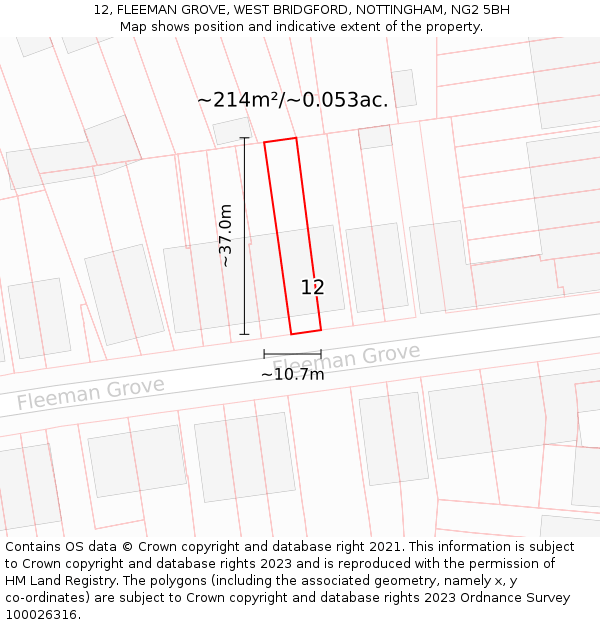 12, FLEEMAN GROVE, WEST BRIDGFORD, NOTTINGHAM, NG2 5BH: Plot and title map