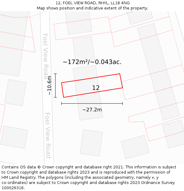 12, FOEL VIEW ROAD, RHYL, LL18 4NG: Plot and title map