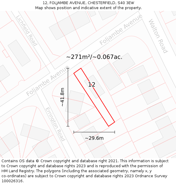 12, FOLJAMBE AVENUE, CHESTERFIELD, S40 3EW: Plot and title map