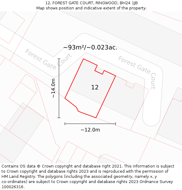 12, FOREST GATE COURT, RINGWOOD, BH24 1JB: Plot and title map
