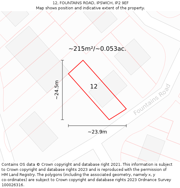 12, FOUNTAINS ROAD, IPSWICH, IP2 9EF: Plot and title map