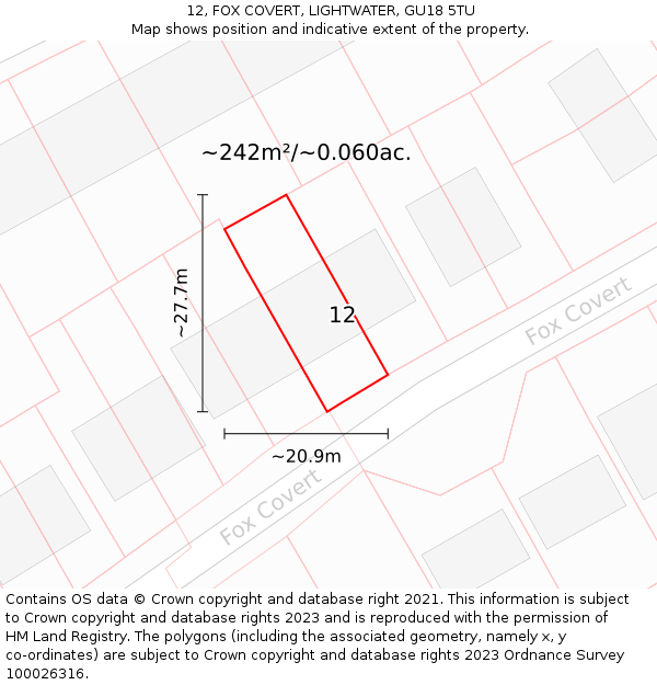 12, FOX COVERT, LIGHTWATER, GU18 5TU: Plot and title map