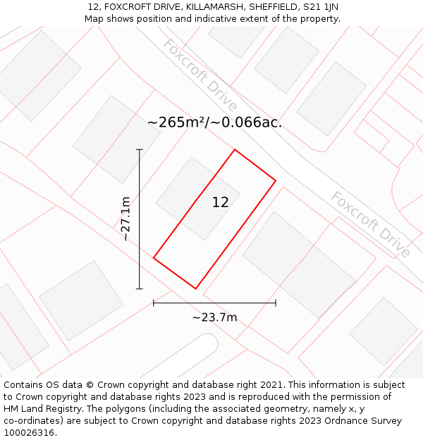 12, FOXCROFT DRIVE, KILLAMARSH, SHEFFIELD, S21 1JN: Plot and title map