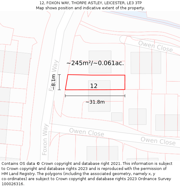 12, FOXON WAY, THORPE ASTLEY, LEICESTER, LE3 3TP: Plot and title map