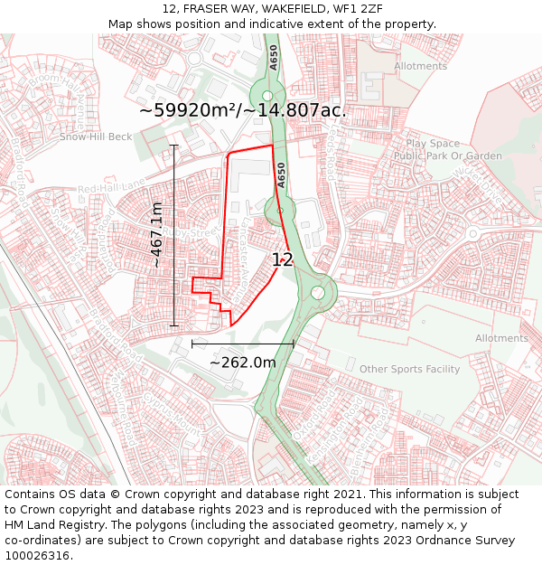 12, FRASER WAY, WAKEFIELD, WF1 2ZF: Plot and title map