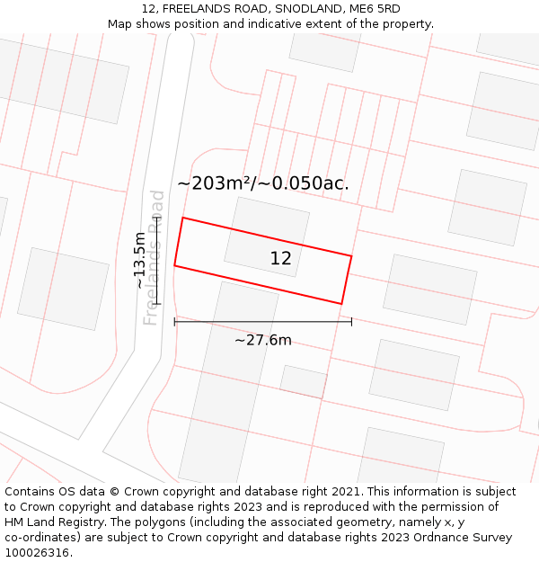 12, FREELANDS ROAD, SNODLAND, ME6 5RD: Plot and title map