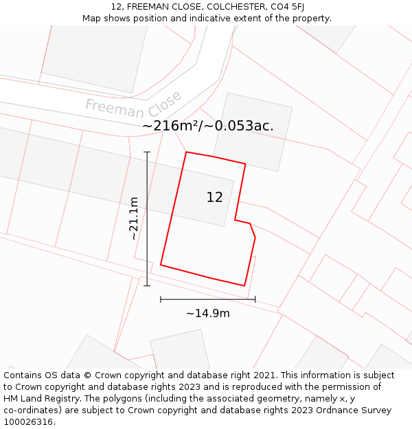 12, FREEMAN CLOSE, COLCHESTER, CO4 5FJ: Plot and title map