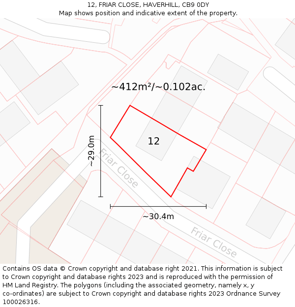 12, FRIAR CLOSE, HAVERHILL, CB9 0DY: Plot and title map