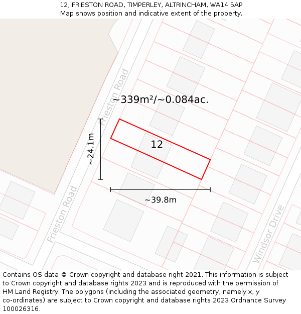 12, FRIESTON ROAD, TIMPERLEY, ALTRINCHAM, WA14 5AP: Plot and title map