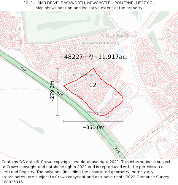 12, FULMAR DRIVE, BACKWORTH, NEWCASTLE UPON TYNE, NE27 0GU: Plot and title map