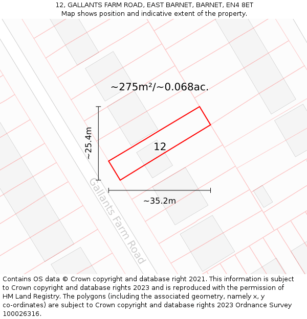 12, GALLANTS FARM ROAD, EAST BARNET, BARNET, EN4 8ET: Plot and title map