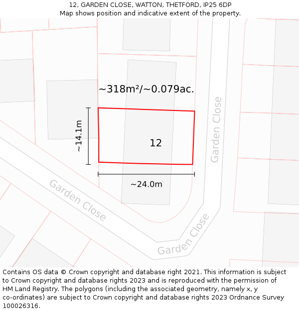 12, GARDEN CLOSE, WATTON, THETFORD, IP25 6DP: Plot and title map