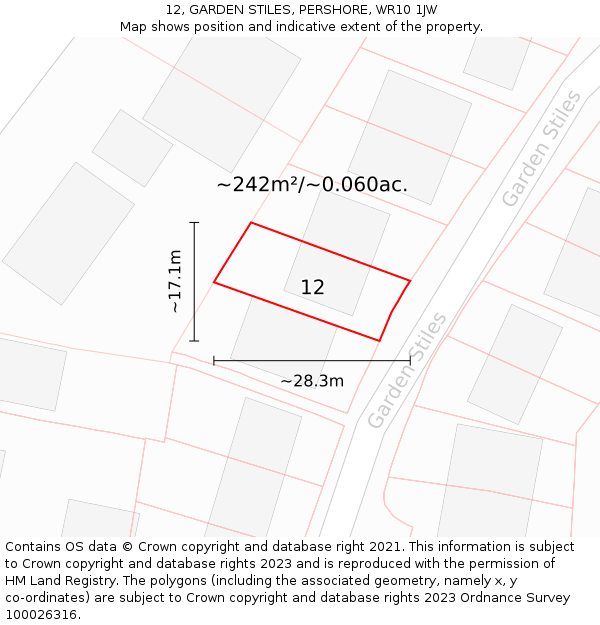 12, GARDEN STILES, PERSHORE, WR10 1JW: Plot and title map