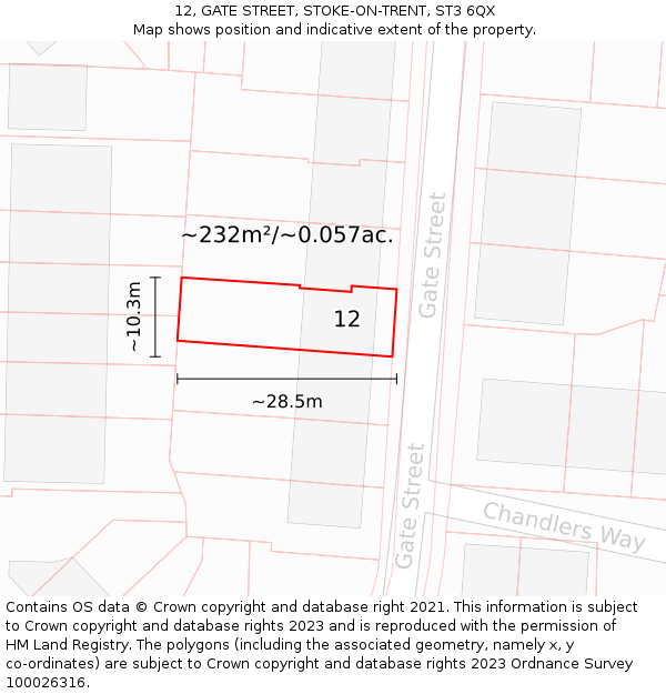 12, GATE STREET, STOKE-ON-TRENT, ST3 6QX: Plot and title map