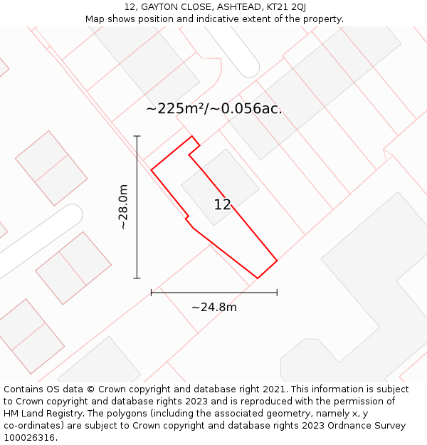 12, GAYTON CLOSE, ASHTEAD, KT21 2QJ: Plot and title map