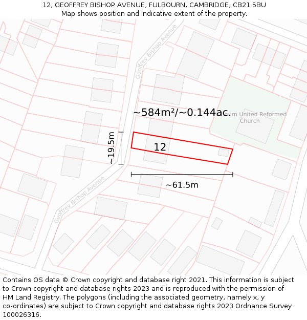 12, GEOFFREY BISHOP AVENUE, FULBOURN, CAMBRIDGE, CB21 5BU: Plot and title map