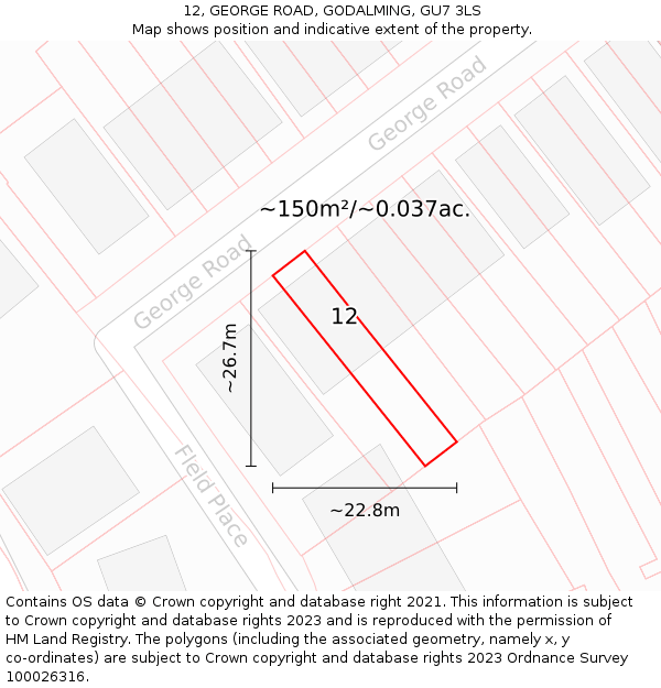 12, GEORGE ROAD, GODALMING, GU7 3LS: Plot and title map