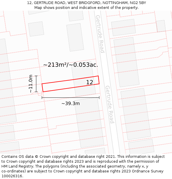 12, GERTRUDE ROAD, WEST BRIDGFORD, NOTTINGHAM, NG2 5BY: Plot and title map