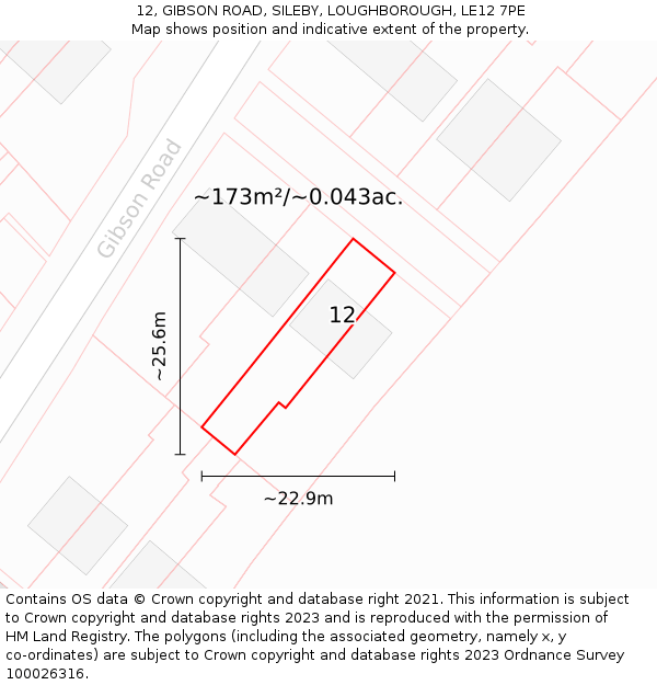 12, GIBSON ROAD, SILEBY, LOUGHBOROUGH, LE12 7PE: Plot and title map