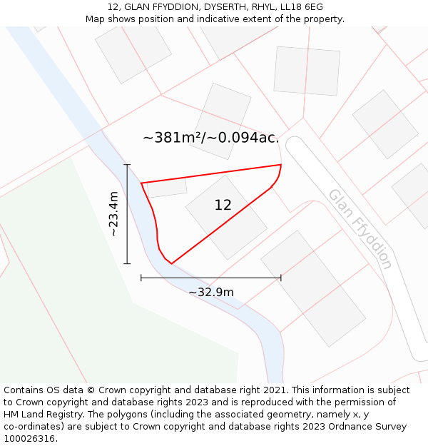 12, GLAN FFYDDION, DYSERTH, RHYL, LL18 6EG: Plot and title map