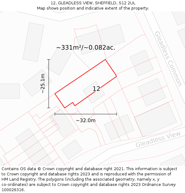 12, GLEADLESS VIEW, SHEFFIELD, S12 2UL: Plot and title map