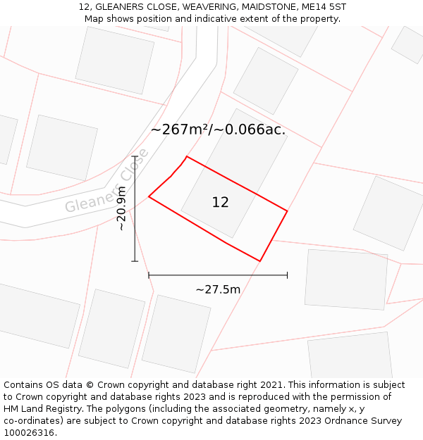 12, GLEANERS CLOSE, WEAVERING, MAIDSTONE, ME14 5ST: Plot and title map