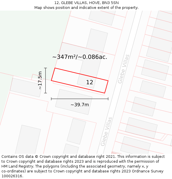 12, GLEBE VILLAS, HOVE, BN3 5SN: Plot and title map