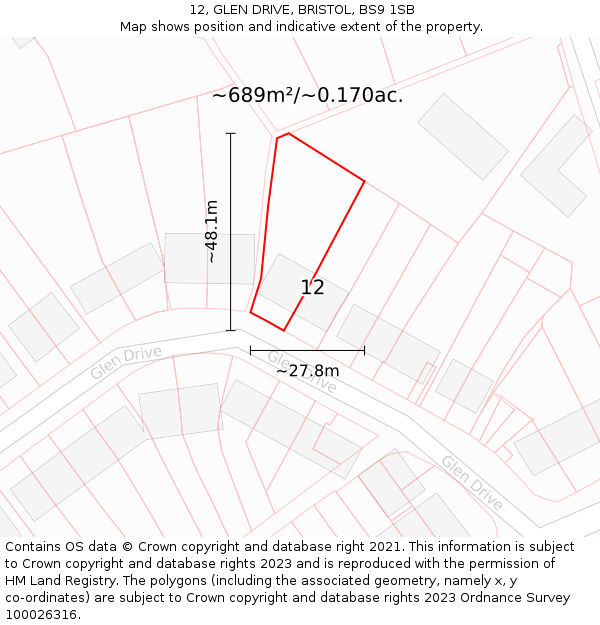 12, GLEN DRIVE, BRISTOL, BS9 1SB: Plot and title map