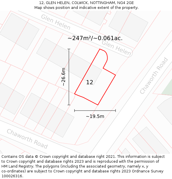 12, GLEN HELEN, COLWICK, NOTTINGHAM, NG4 2GE: Plot and title map