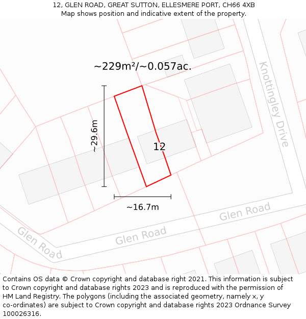 12, GLEN ROAD, GREAT SUTTON, ELLESMERE PORT, CH66 4XB: Plot and title map